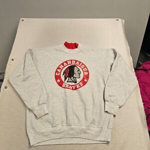 Vintage Dodger Canandaigua Braves Sweatshirt Grey Red Mock Neck Large 90s Stripe